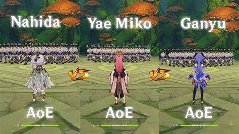 Nahida Vs Yae Miko Vs Ganyu Who Has The Best AoE AoE Comparison