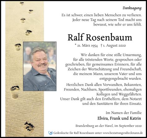 Traueranzeigen Von Ralf Rosenbaum Trauer Anzeigen De