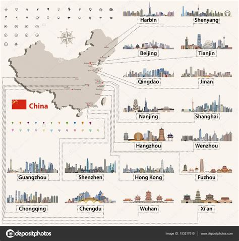 Mapa Vectorial De China Con Los Skylines M S Grandes De La Ciudad China