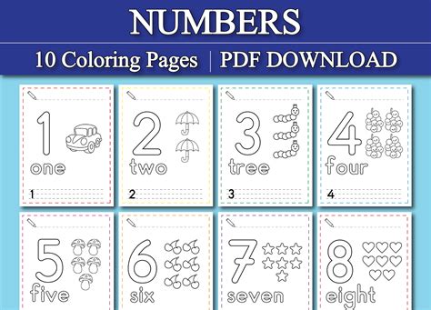 Numbers Coloring Pages Preschool Kindergarten Homeschool Worksheets 26 Digital Coloring Pages ...