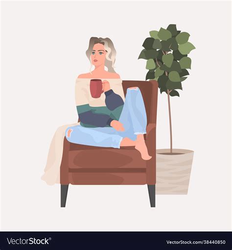 Beautiful Young Woman Sitting On Armchair Girl Vector Image