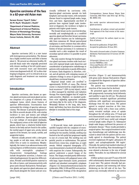 Pdf Apocrine Carcinoma Of The Face In A 62 Year Old Asian Man