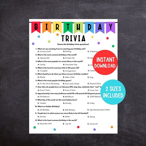 Birthday Trivia Game, Printable Birthday Game, Easy Birthday Game for ...