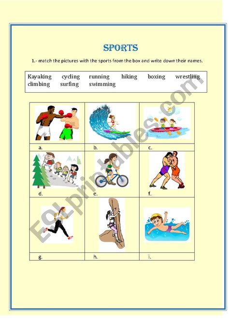 Sports ESL Worksheet By Lunajl30