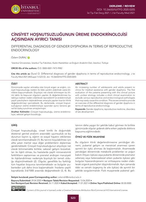 Pdf Cİnsİyet HoŞnutsuzluĞunun Üreme Endokrİnolojİsİ AÇisindan Ayirici Tanisi