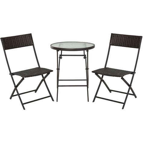 Outsunny 3Pc Rattan Bistro Set Folding Rattan Chair Coffee Table Garden