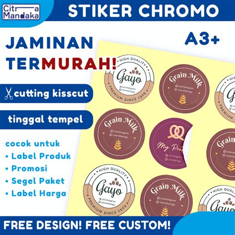 Jual Cetak Stiker Custom A Chromo Label Segel Makanan Custom Cutting