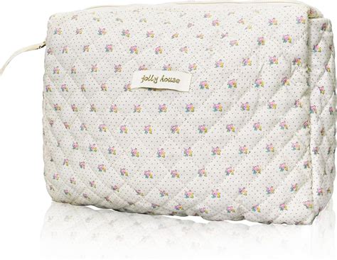 Women Quilted Cosmetic Pouch Aesthetic Floral Makeup Bag Toiletry Bag