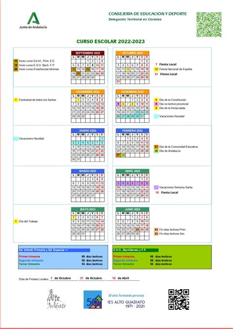 Calendario Escolar 2022 2023 Ies Alto Guadiato