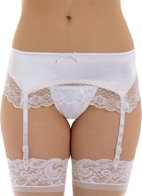 Womens Plus Size White Garterbelt Lingerie Sexy Satin And