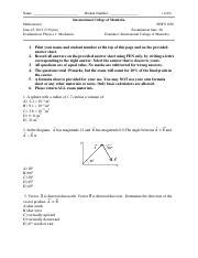 Phys Sample Midterm Pdf Name Student Number Of International