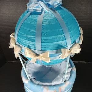 Diaper Cake Blue Hot Air Balloon With Fillable Basket Size Diapers Wash Cloths