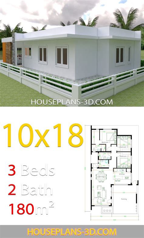 House Design 10x18 With 3 Bedrooms Terrace Roof House Plans 3d