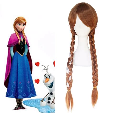 Synthetic Wig Braiding Hair Long Brown Frozen Anna Cosplay For Women