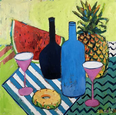 Still Life With Blue Bottles David Schab Expressionism Pop Art