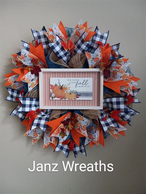 NAVY WHITE CHECK FALL WREATH Janz Wreaths