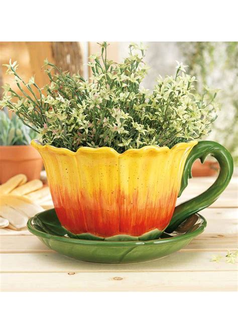 Home Essentials And Beyond Sunflower Teacup And Saucer Planter Teacup