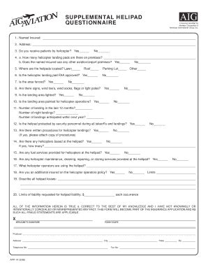 Fillable Online Supplemental Helipad Questionnaire Fax Email Print