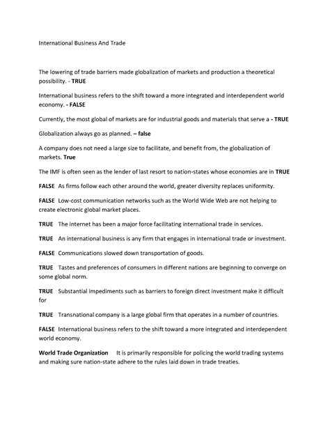 International Business And trade QA - International Business And Trade