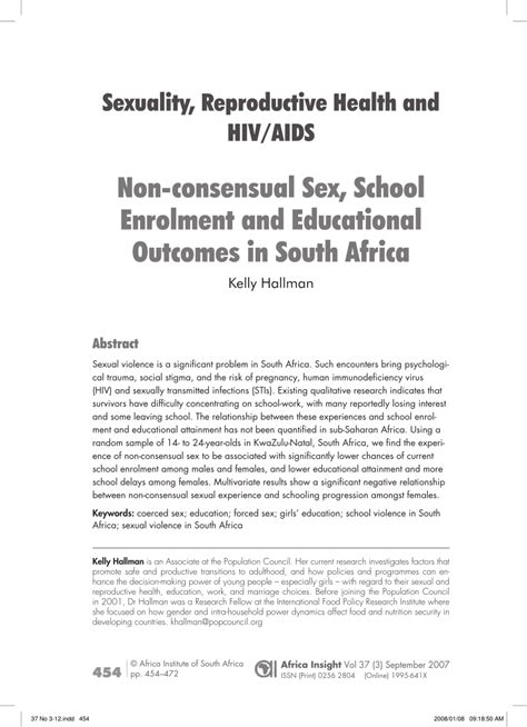 Pdf Non Consensual Sex School Enrolment And Educational Outcomes In