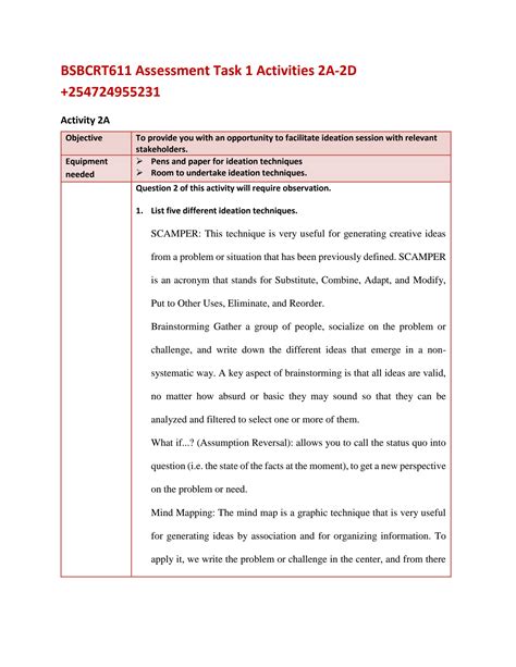 SOLUTION Bsbcrt611 Assessment Task 1 Activities 2a 2d Studypool