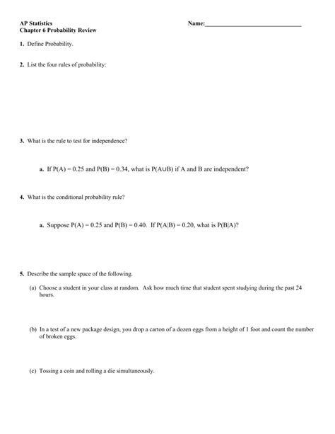 Ap Statistics Name Chapter Probability Review Define