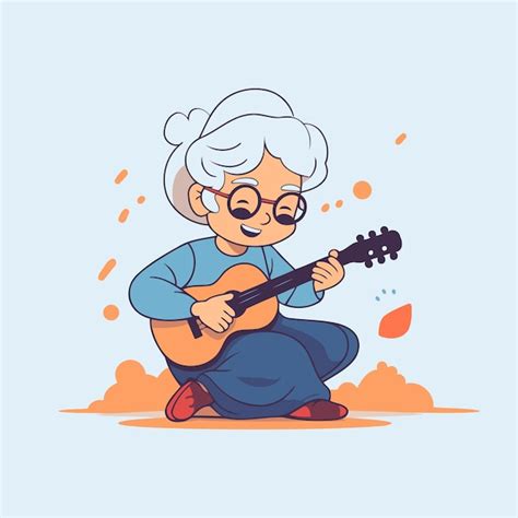 Premium Vector Elderly Woman Playing Guitar Vector Illustration In