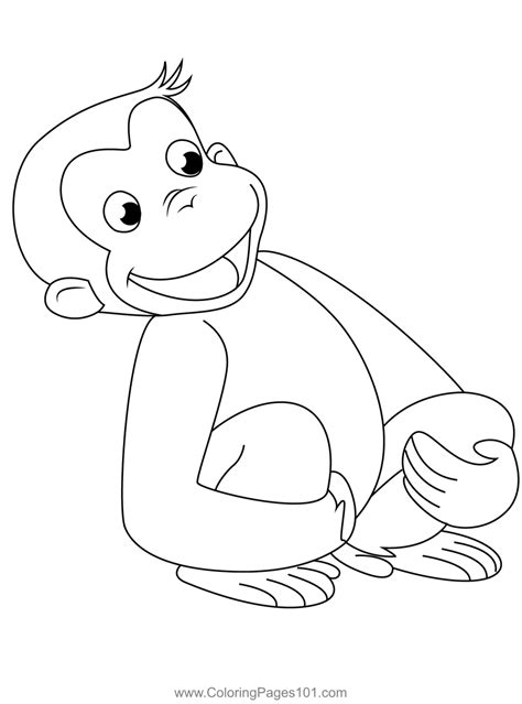 Sitting Monkey Coloring Page for Kids - Free Curious George Printable Coloring Pages Online for ...