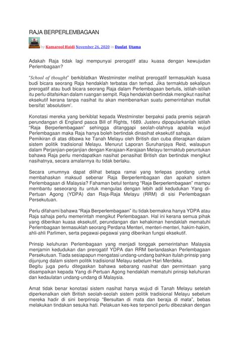 Pdf Raja Berperlembagaan