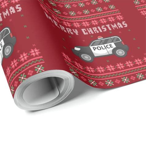 Police Car Ugly Christmas Sweater Wrapping Paper Zazzle