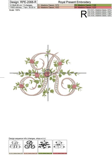 Monogram R With Roses Machine Embroidery Design Royal Present Embroidery