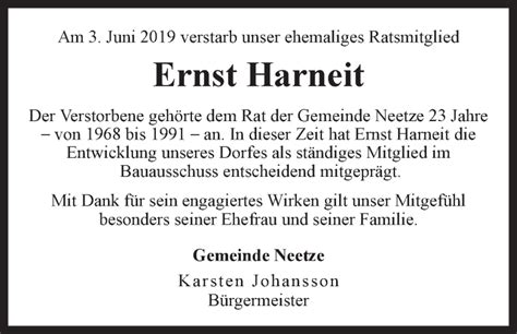 Traueranzeigen Von Ernst Harneit Trauer L Neburg De