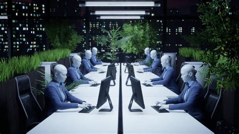 3d Render Of Humanoid Robots Working In Modern Office Future Concept