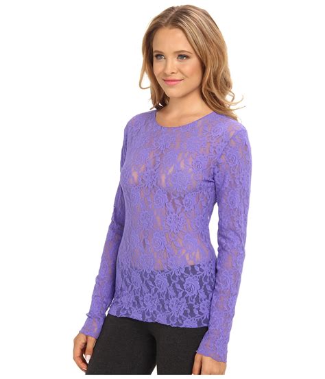 Hanky Panky Signature Lace Unlined Long Sleeve Top In Purple African Violet Lyst