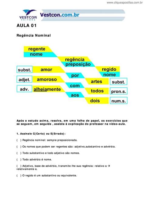 Clique Apostilas Regência Nominal