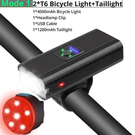 Feu avant de vélo 4000 lm Rechargeable par USB 2 t6 3 modes d