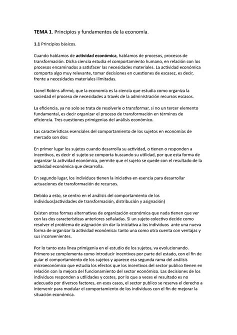 Tema 1 Economia Tema 1 Principios Y Fundamentos De La Economía 1