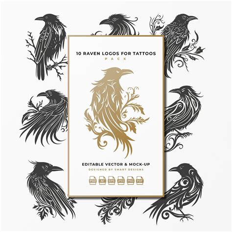 Raven Logos For Tattoos Pack X10 Masterbundles