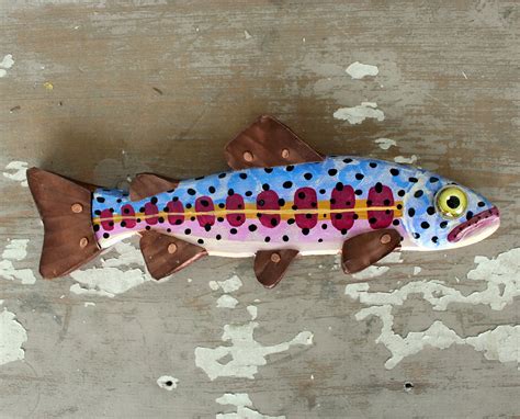 Zelda 12 Trout Minnow Fun Hand Painted Wood Fish Wall Art Copper