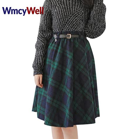 Wmcywell Plaid Skirt Women Long A Line Skirt England Style Plaid Skirts