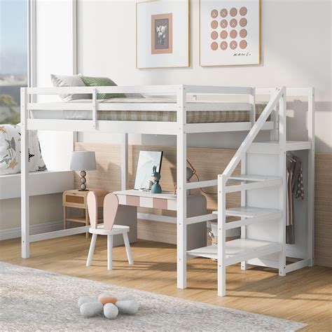 Arcticscorpion Full Size Kids Loft Bed Solid Wood Bed Frame With Built