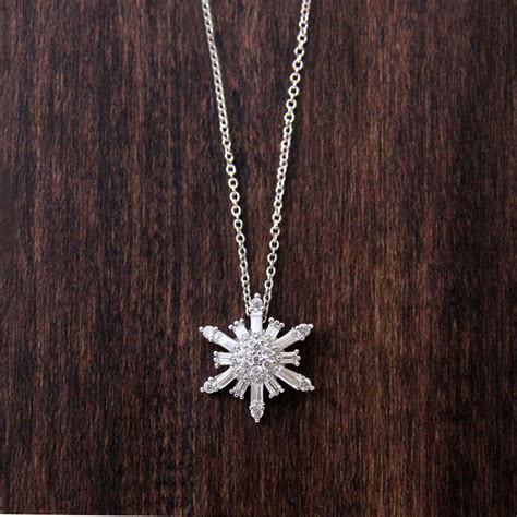 Snowflake Pendant Necklace Baguette Cut Diamond Necklace Etsy