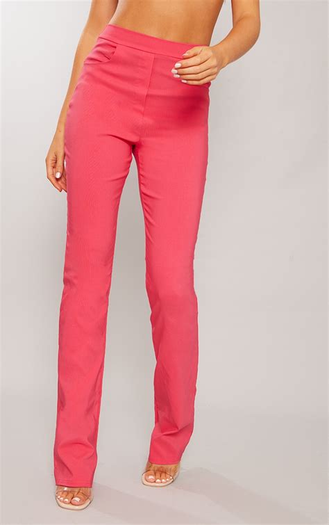 Hot Pink Stretch Woven Seam Straight Leg Trousers Prettylittlething