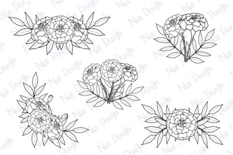 Marigold Flower Line Art Monogram Svg Graphic By Nurdesign99 · Creative