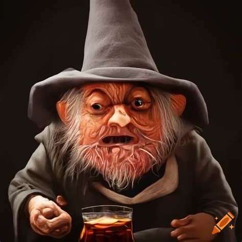 Humorous Depiction Of Professor Flitwick As A Dwarf Drinking Whiskey On