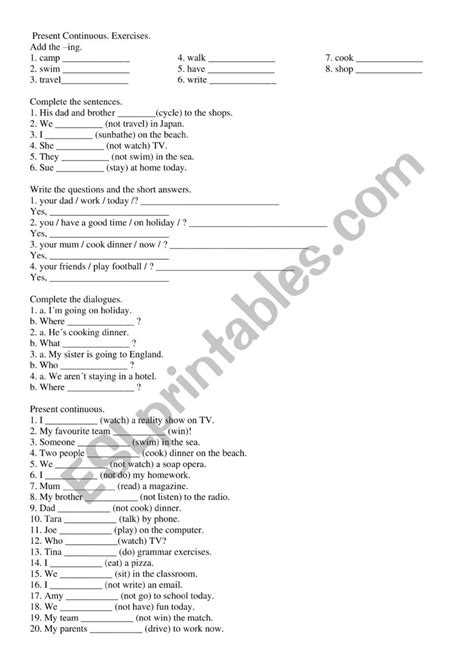 Present Continuous Esl Worksheet By Kovacsnapsugar