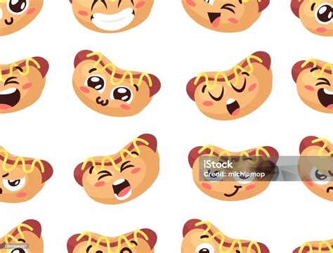 Ilustrasi Kartun Gambar Tangan Hot Dog Emoji Makanan Cepat Saji Vektor