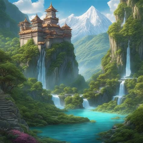 Premium AI Image A Fantasy Landscape With Mountains Forests Rivers