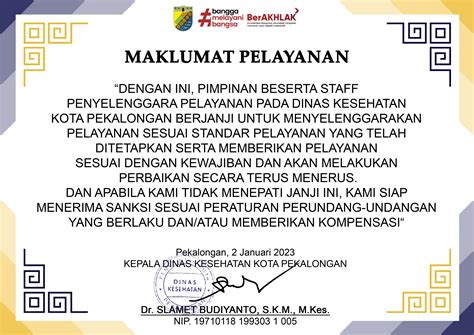 Maklumat Pelayanan Dinas Kesehatan Kota Pekalongan Website Resmi