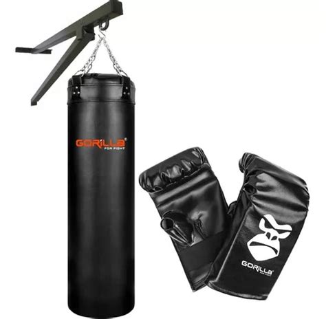 Kit Saco De Pancadas Boxe Suporte De Parede Luva Gorilla Cor Preto